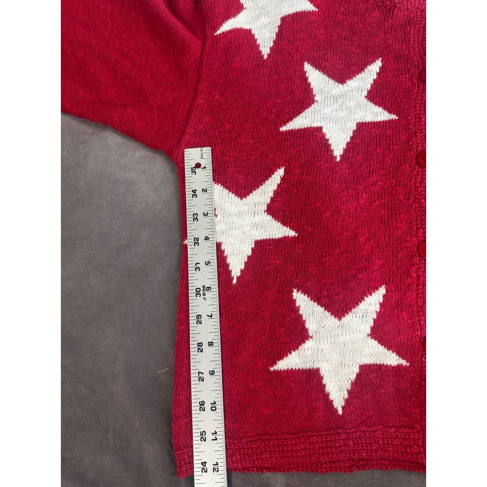 Vintage 1999 Christopher Banks Red White Star Knit Cardigan Sweater 4th July  M - Picture 5 of 6